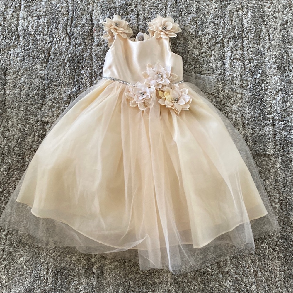 Flower girl/Princess/Formal Tulle Flower Dress Champagne size 2/3T